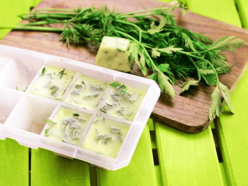 Preserve fresh frozen herbs in organic olive oil